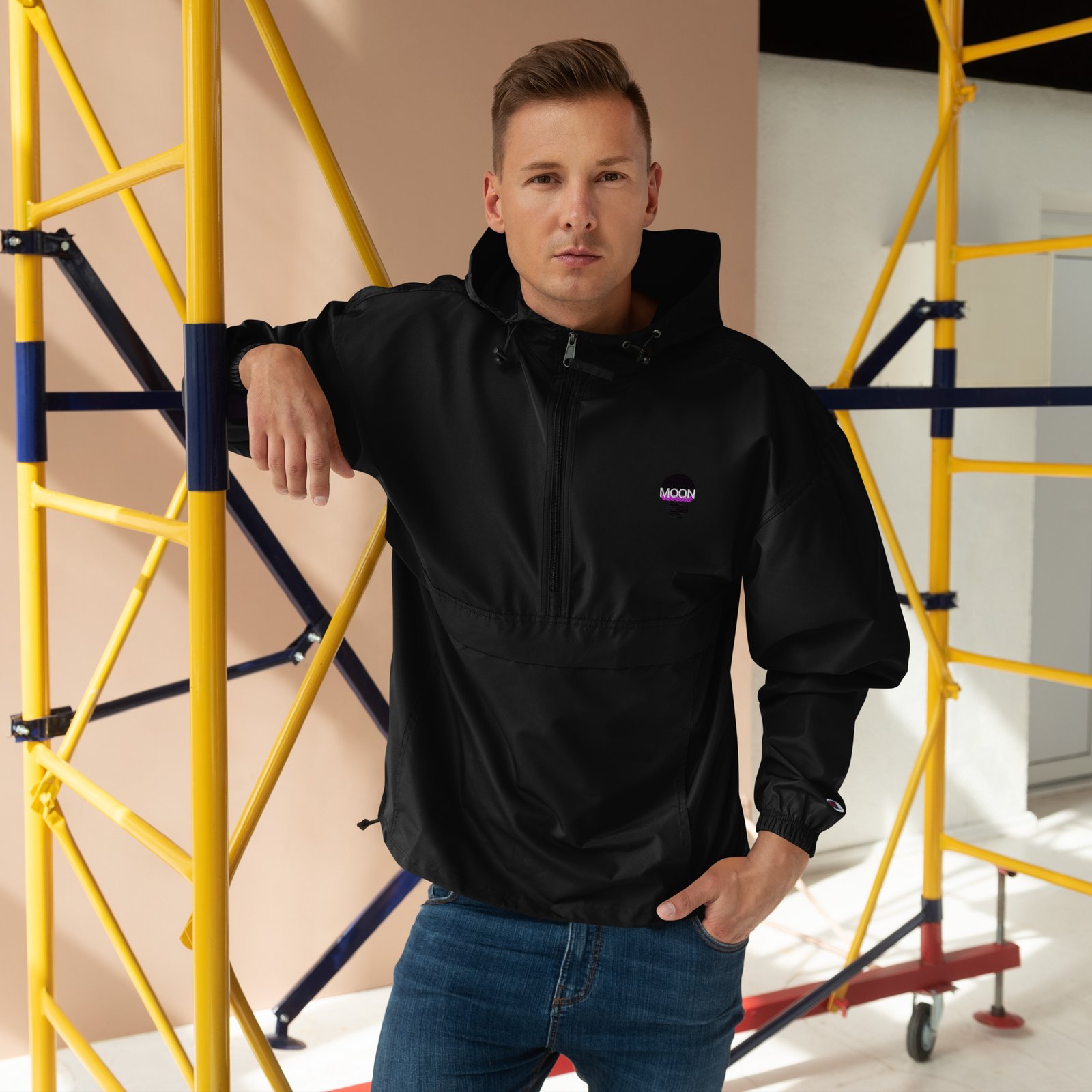 Moon Embroidered Champion Packable Jacket