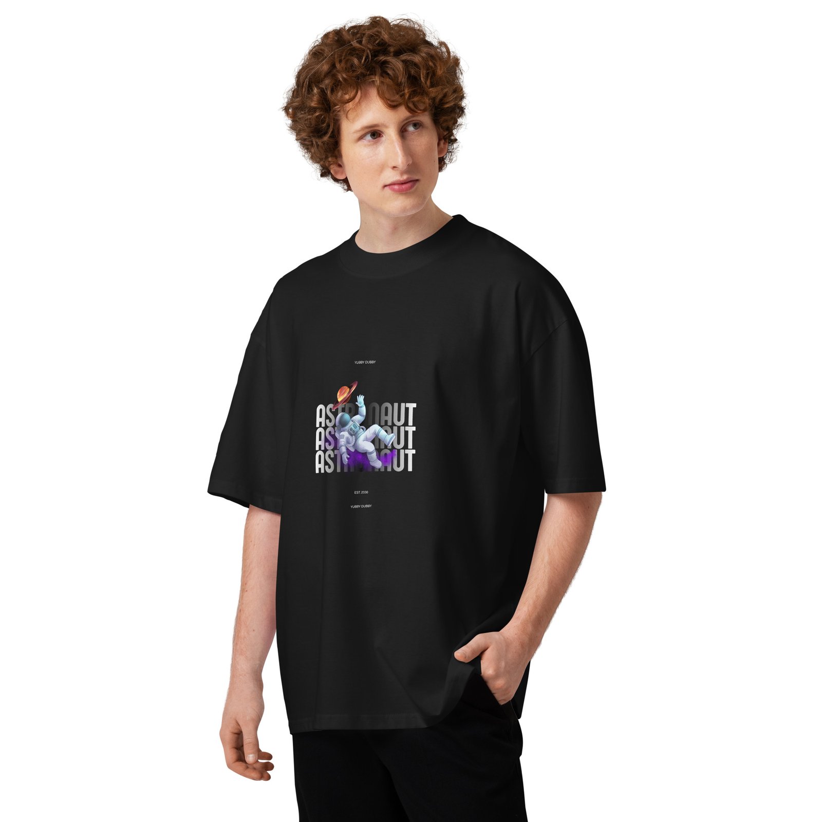 Astronaut Unisex organic oversized high neck t-shirt
