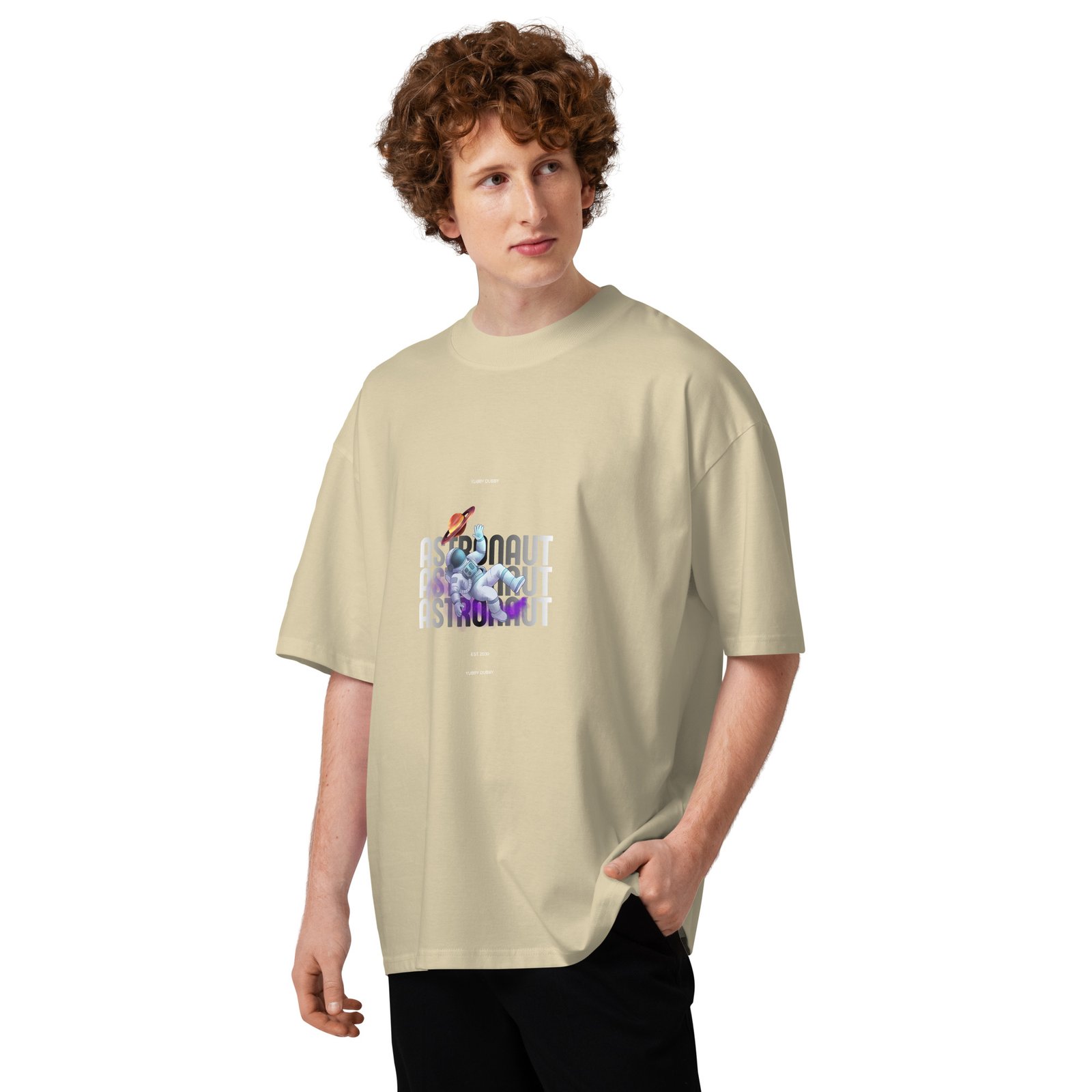 Astronaut Unisex organic oversized high neck t-shirt - Image 15